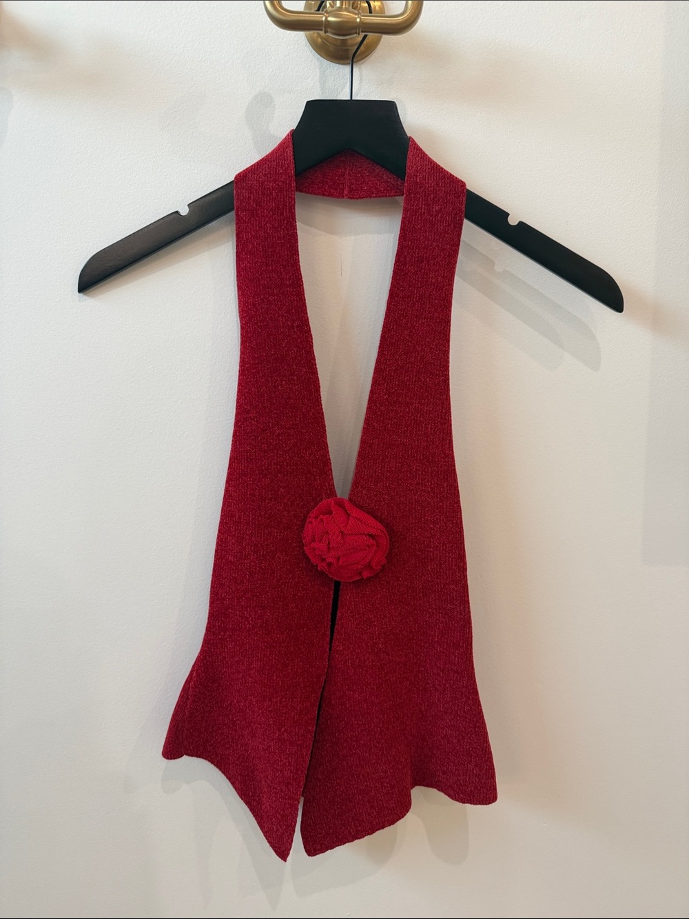 Red Knit Vest with Floral Button Accent
